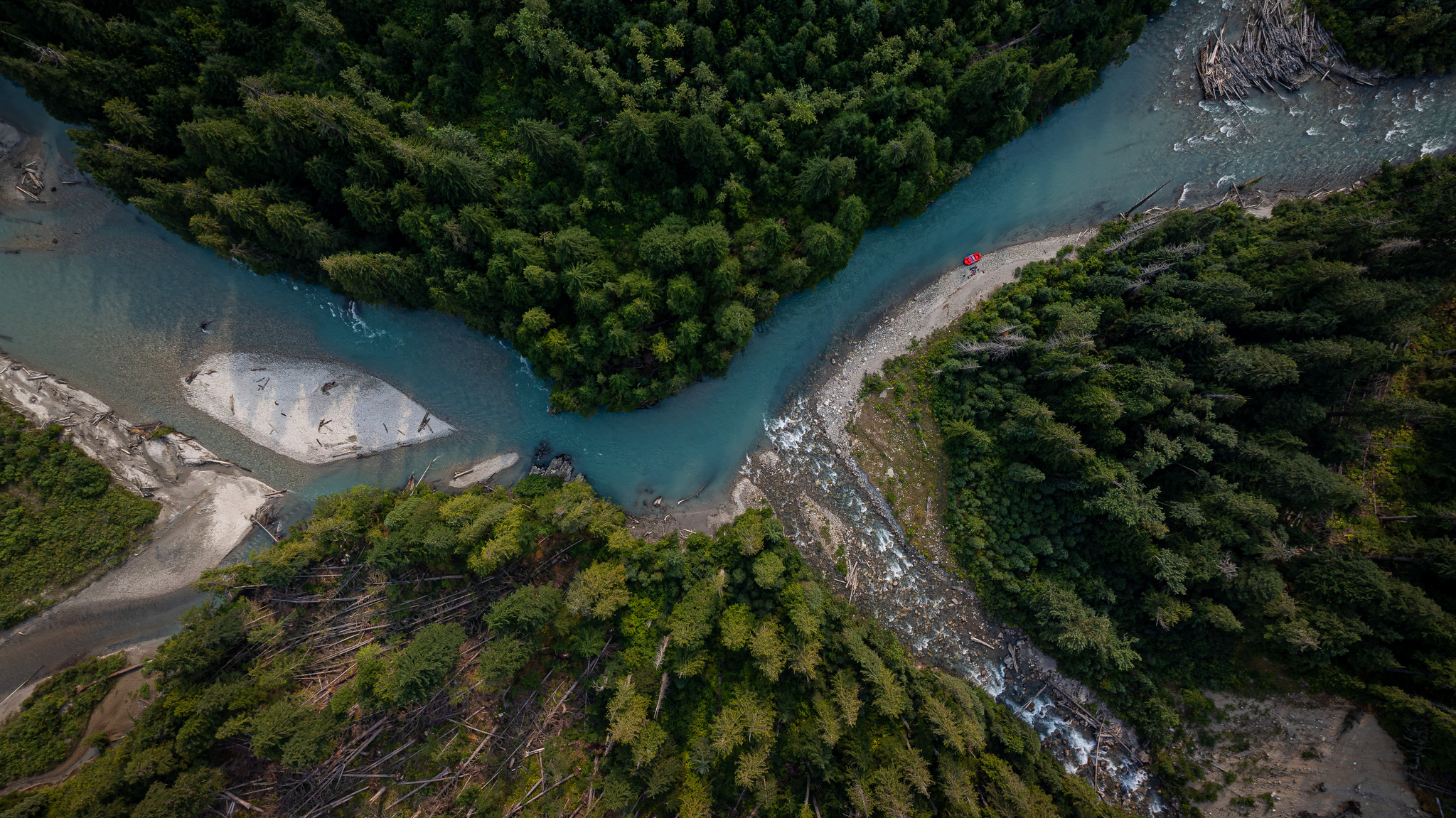 Where two rivers meet, from above