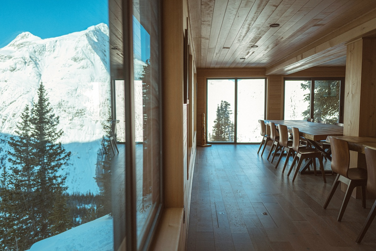 The dining room and its wall of windows