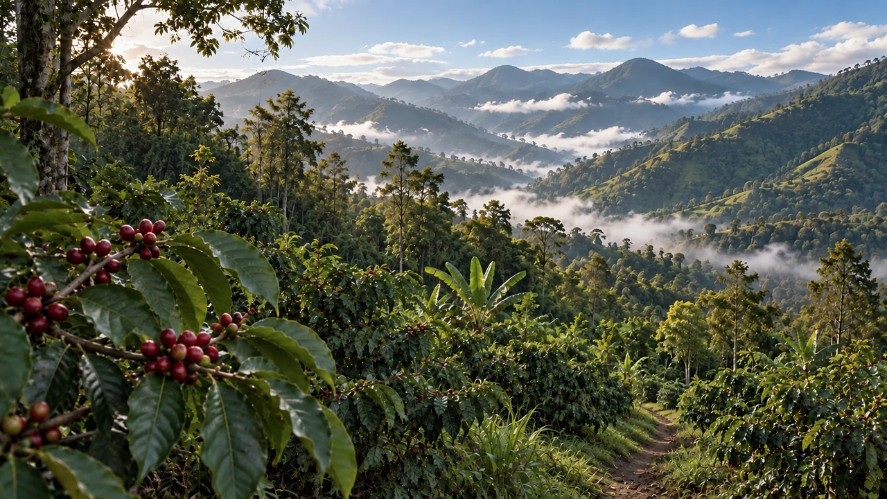 Coffee gardens and forest in the Papua New Guinea Highlands