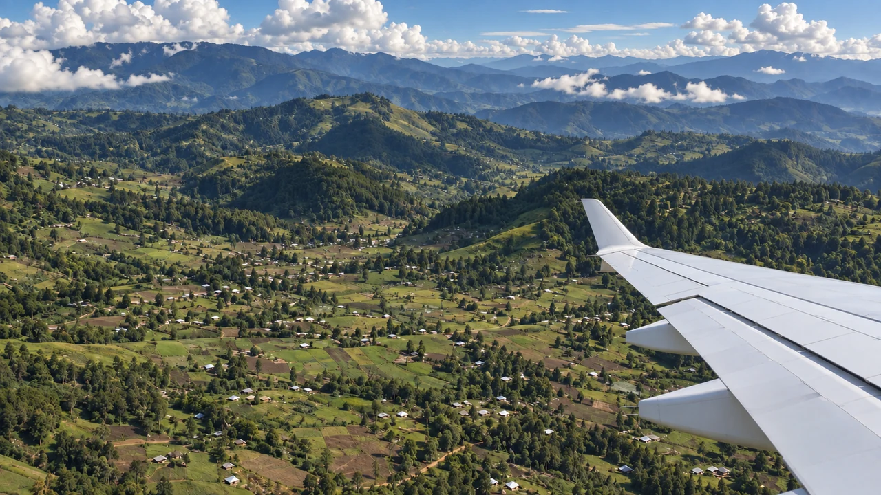 Illustrative aerial view of the Papua New Guinea Highlands on departure