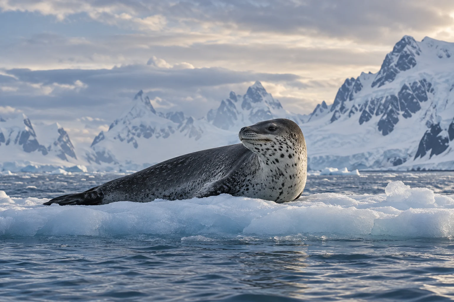 A leopard seal resting on sea ice