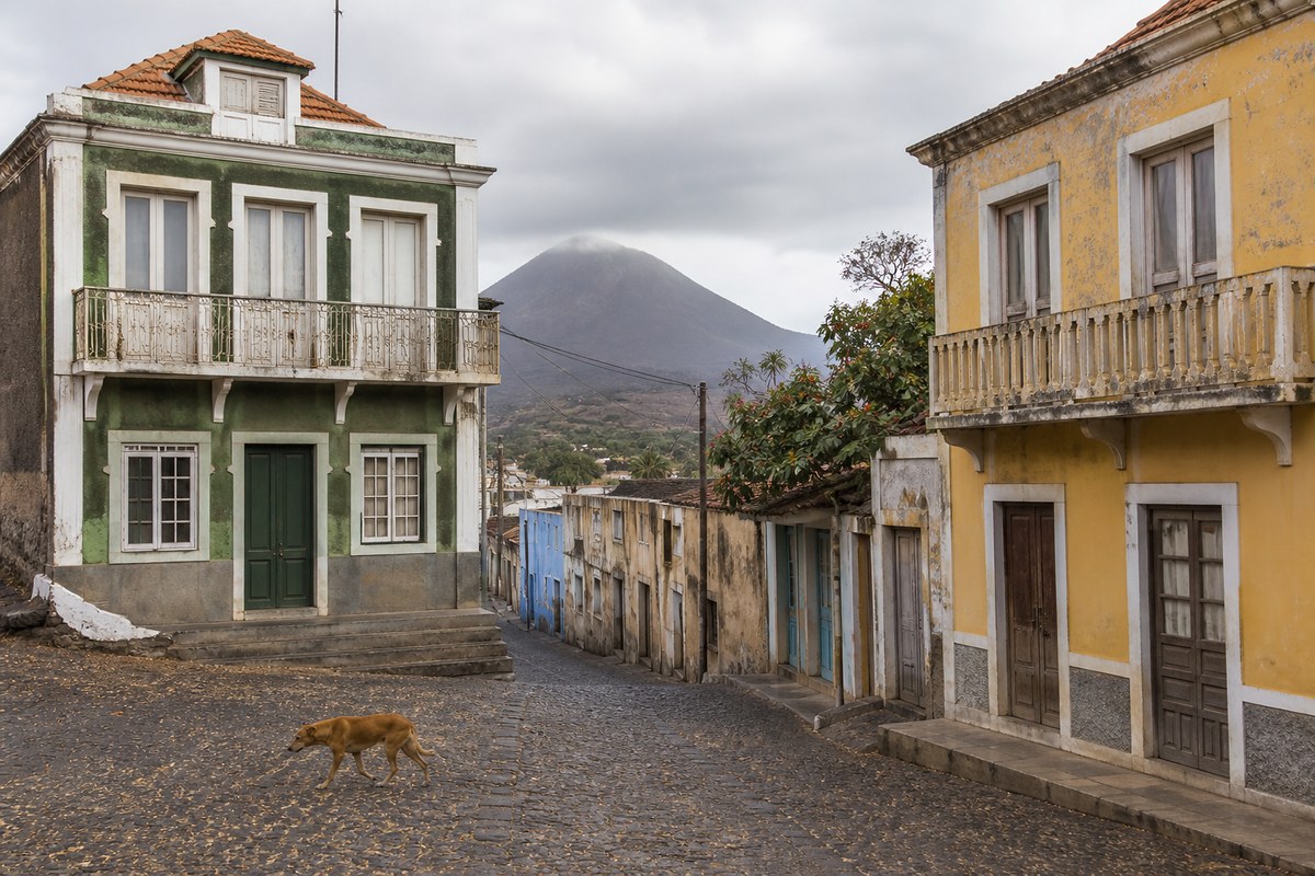 Colonial sobrado houses in São Filipe, Fogo, Cabo Verde