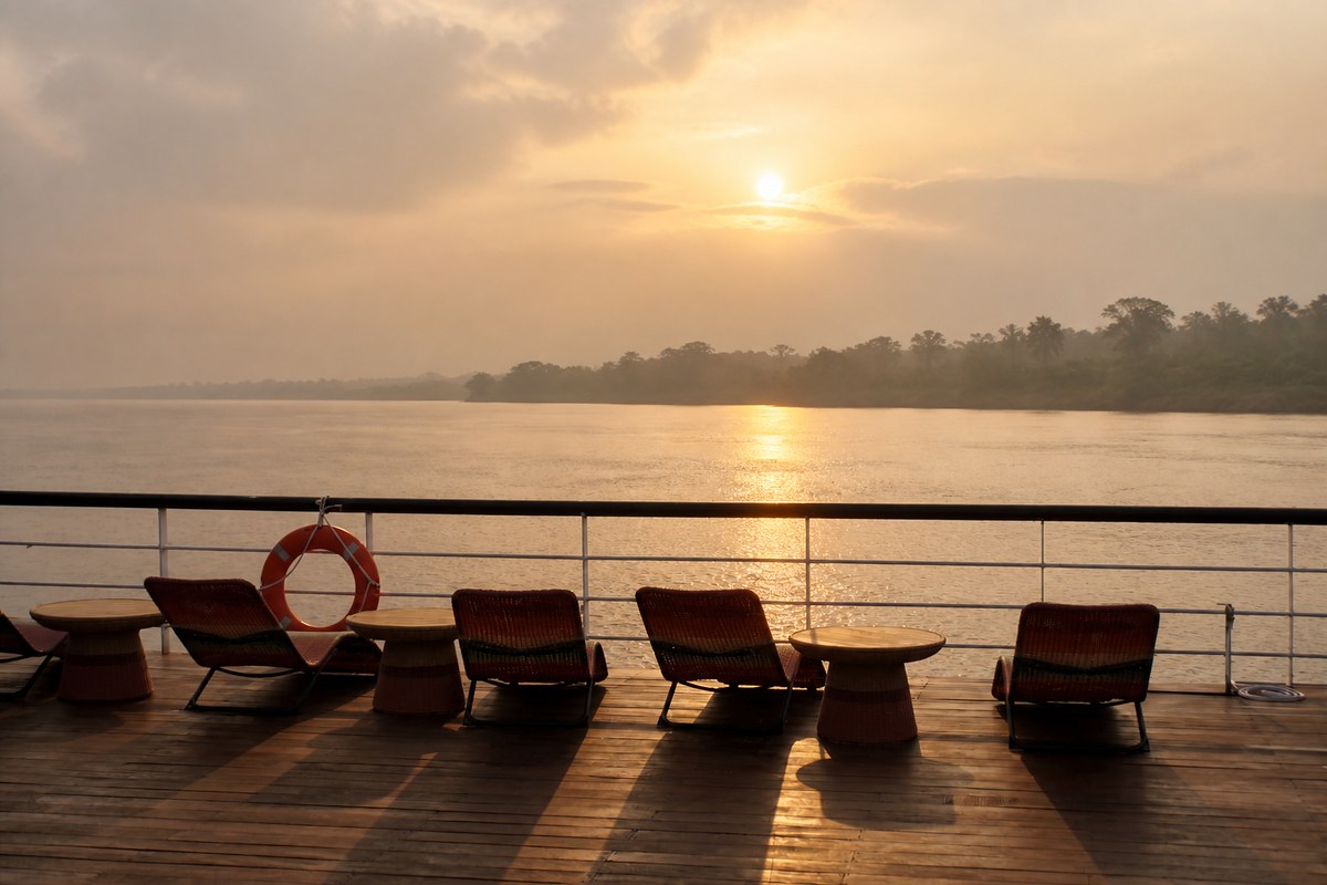Deck chairs on the sundeck at dusk