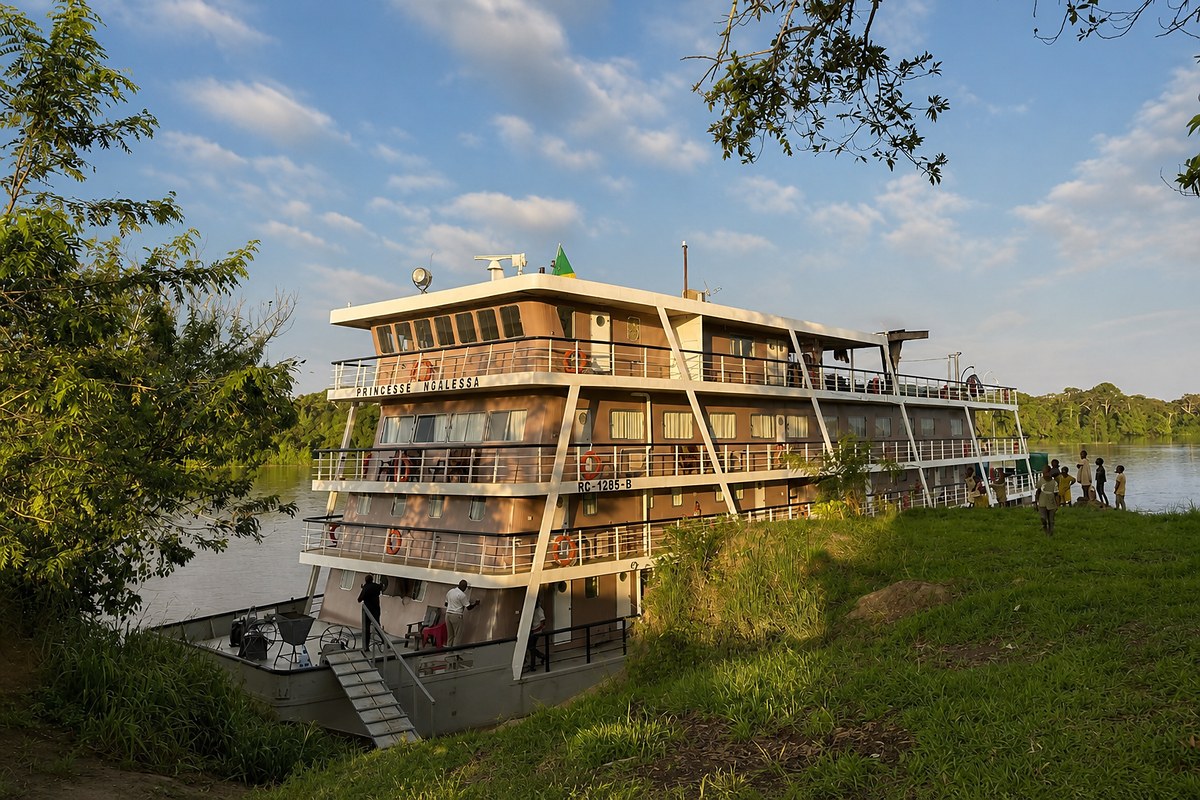Princesse Ngalessa moored on the riverbank