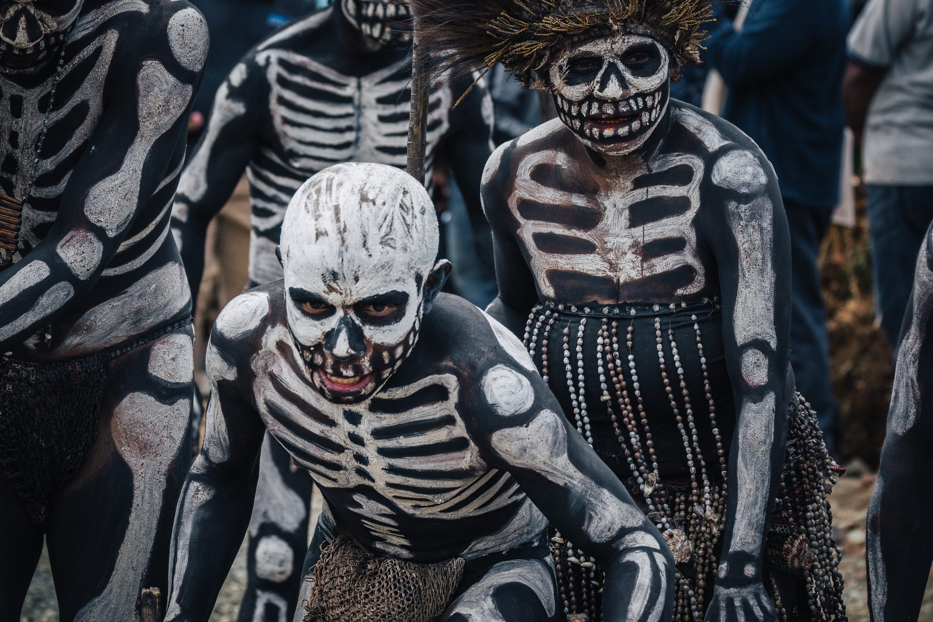 Dancers in skeleton body paint at the Mount Hagen Show, Papua New Guinea