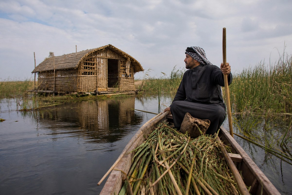 A mashoof canoe in the Mesopotamian Marshes, Iraq