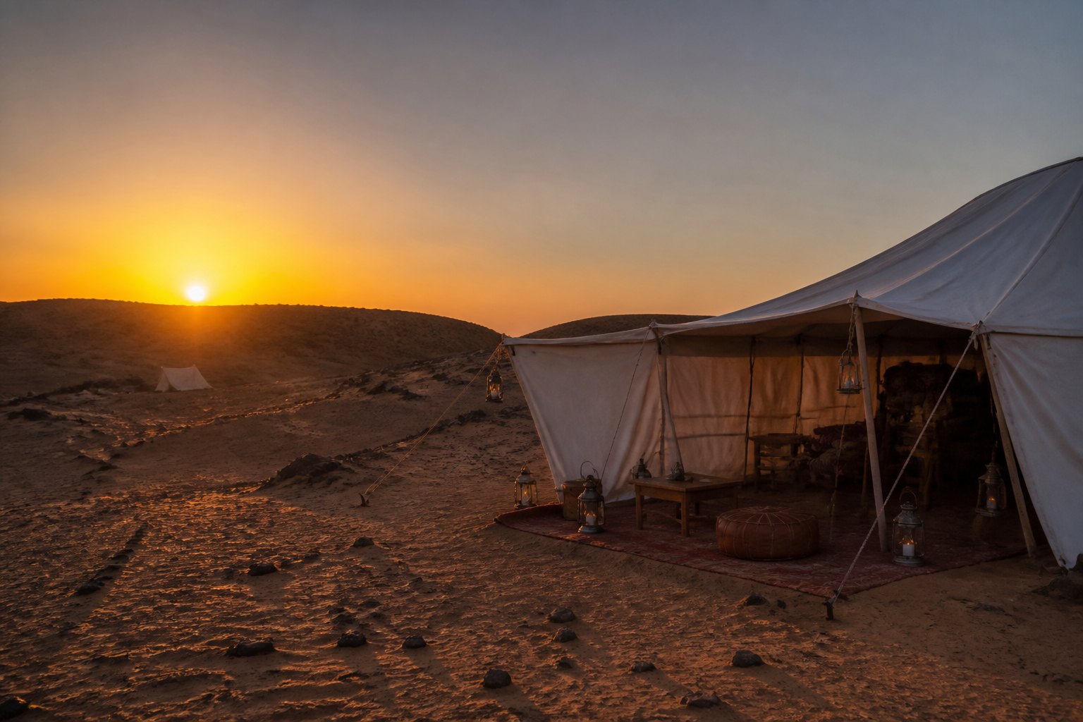 Mauritania Desert Camp At Sunset in The Sahara