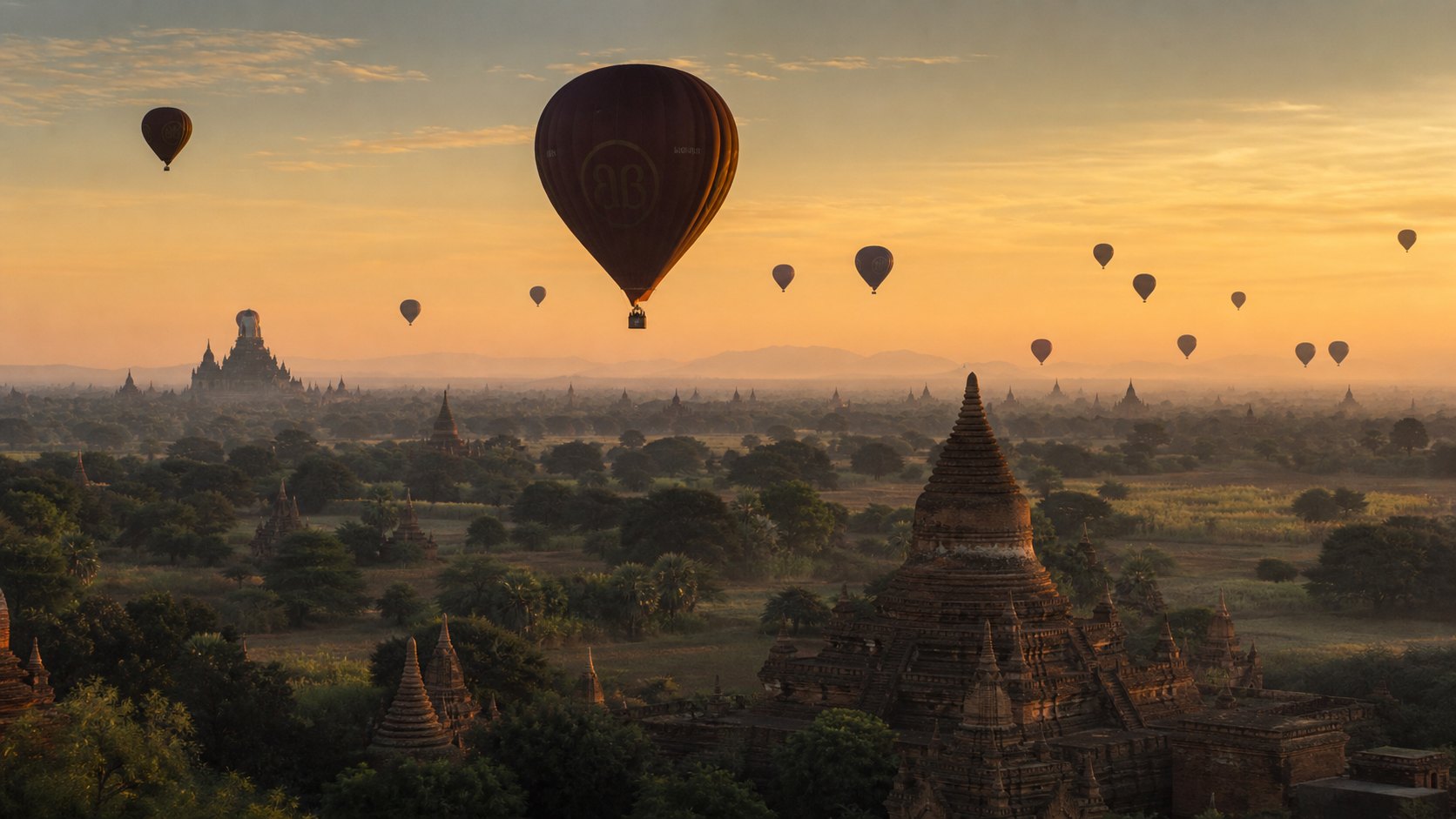 Myanmar Bagan Hot Air Balloons Temples
