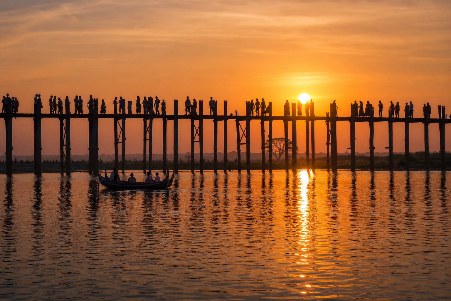 Myanmar U Bein Bridge Sunset Mandalay