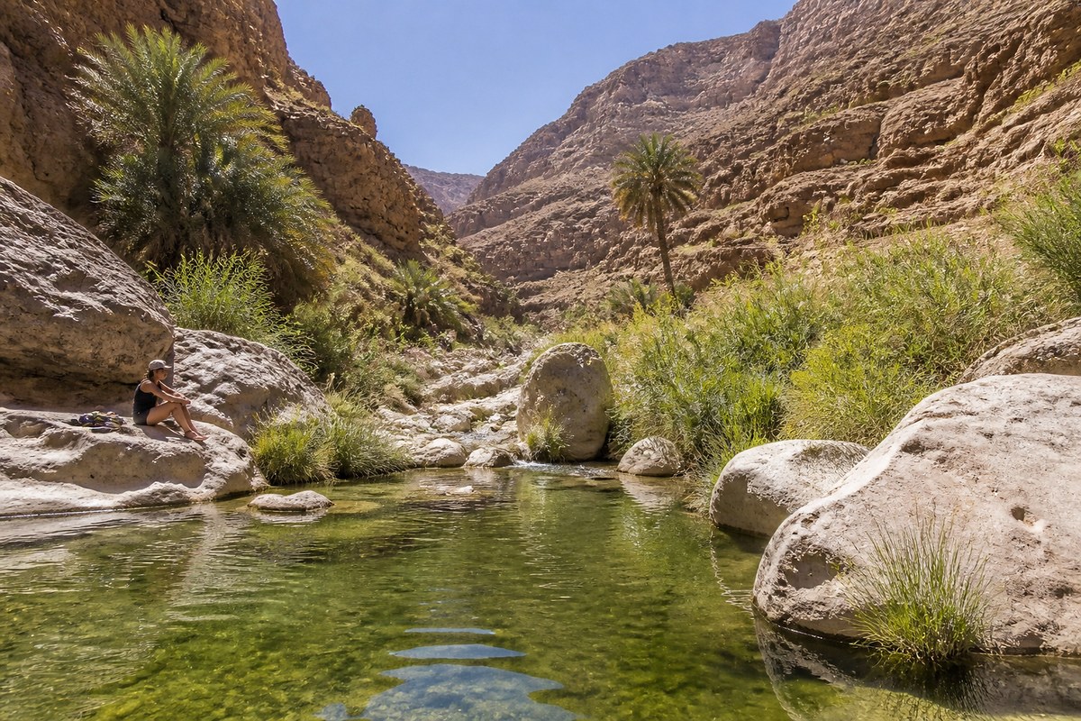 The turquoise pools of Wadi Shab, Oman