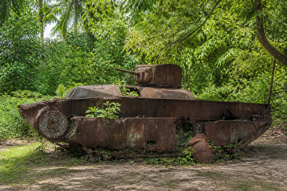 A wartime relic in the jungle on Peleliu, Palau