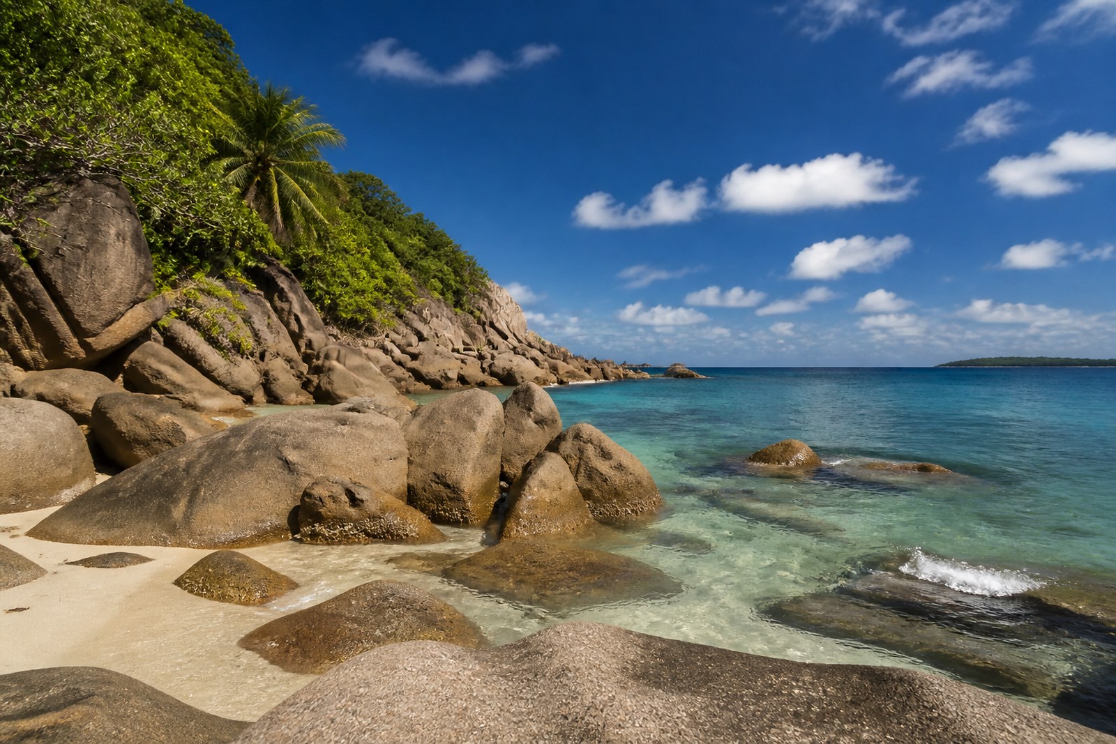 Weathered granite boulders on a Seychelles beach