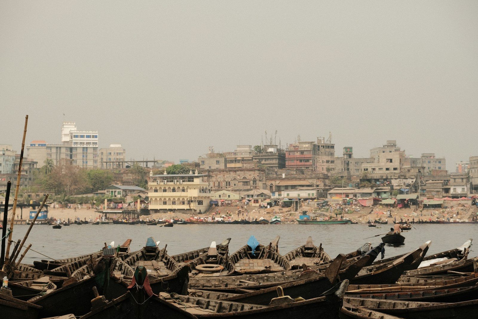 River boats clustered on the water in Bangladesh
