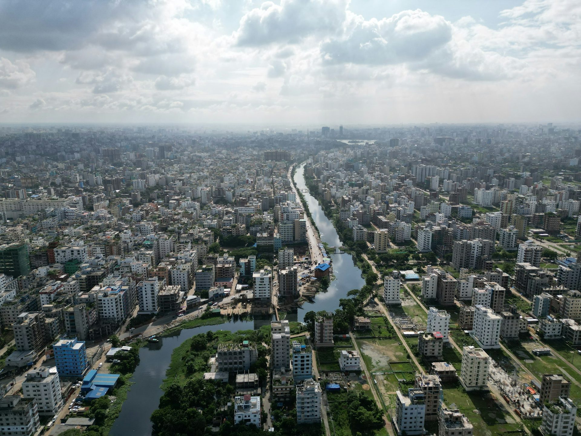 Aerial view of Dhaka and the Buriganga river, Bangladesh
