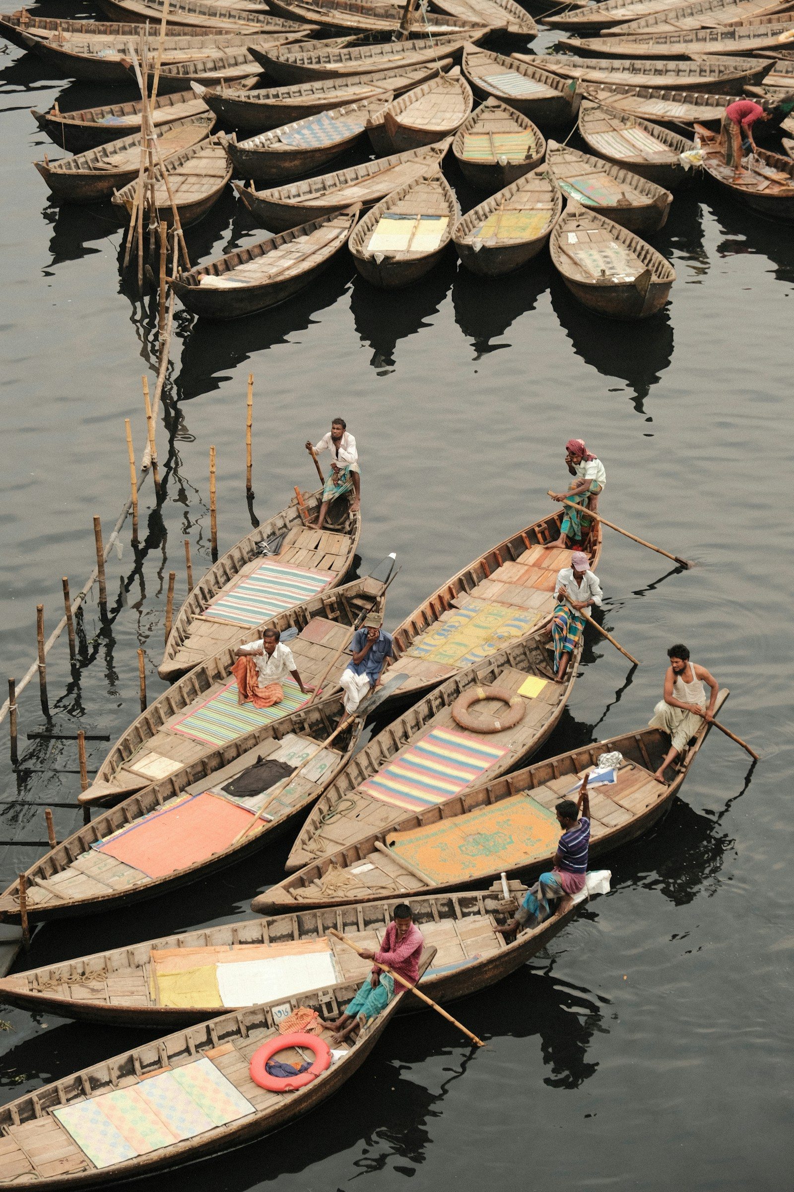 Small wooden boats on a Bangladesh waterway