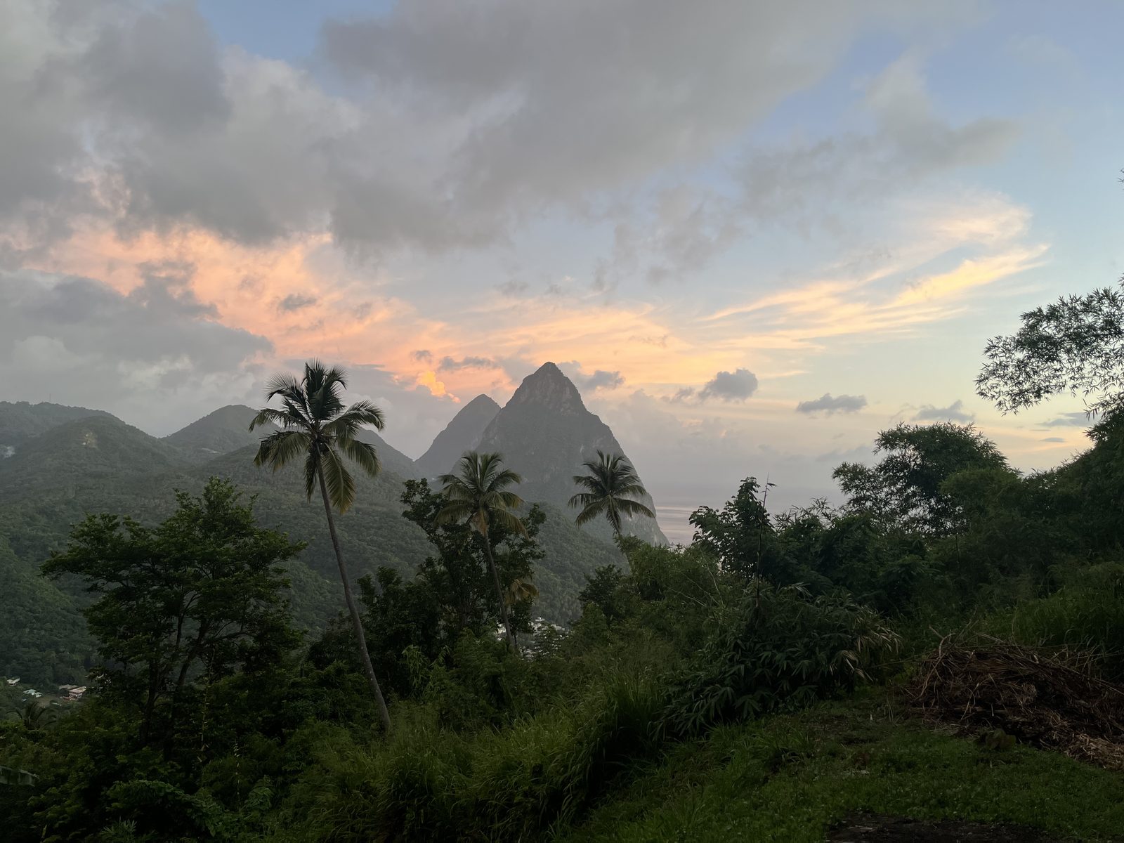 The twin Pitons at sunset, Saint Lucia