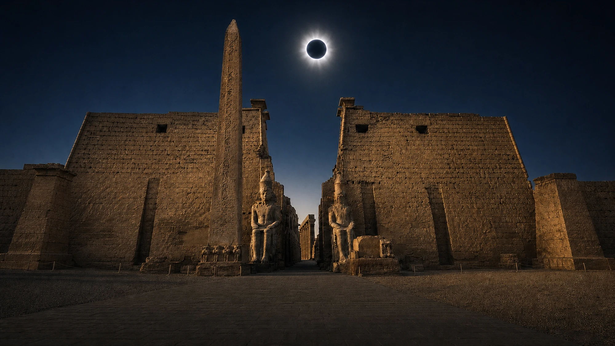 Total solar eclipse above Luxor Temple, Egypt