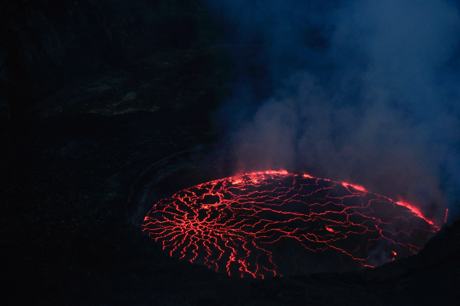 The active lava lake in the crater of Nyiragongo volcano, DRC