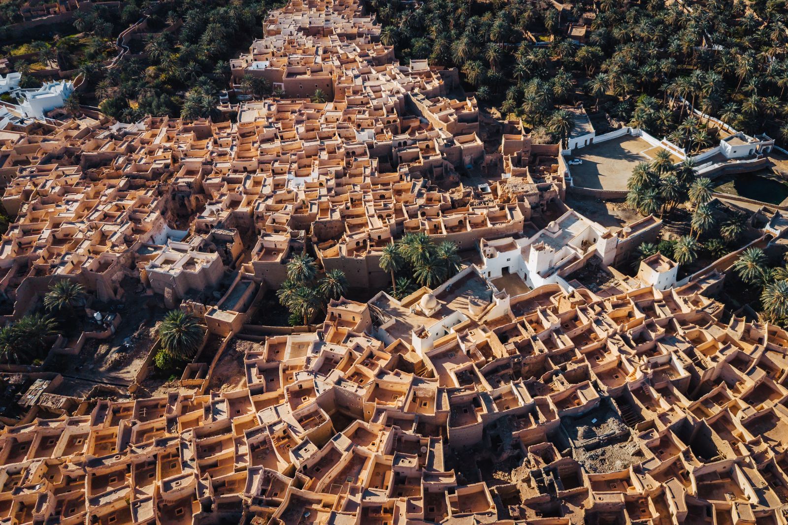 Aerial view of the mud-brick old city of Ghadames, the Pearl of the Desert, Libya