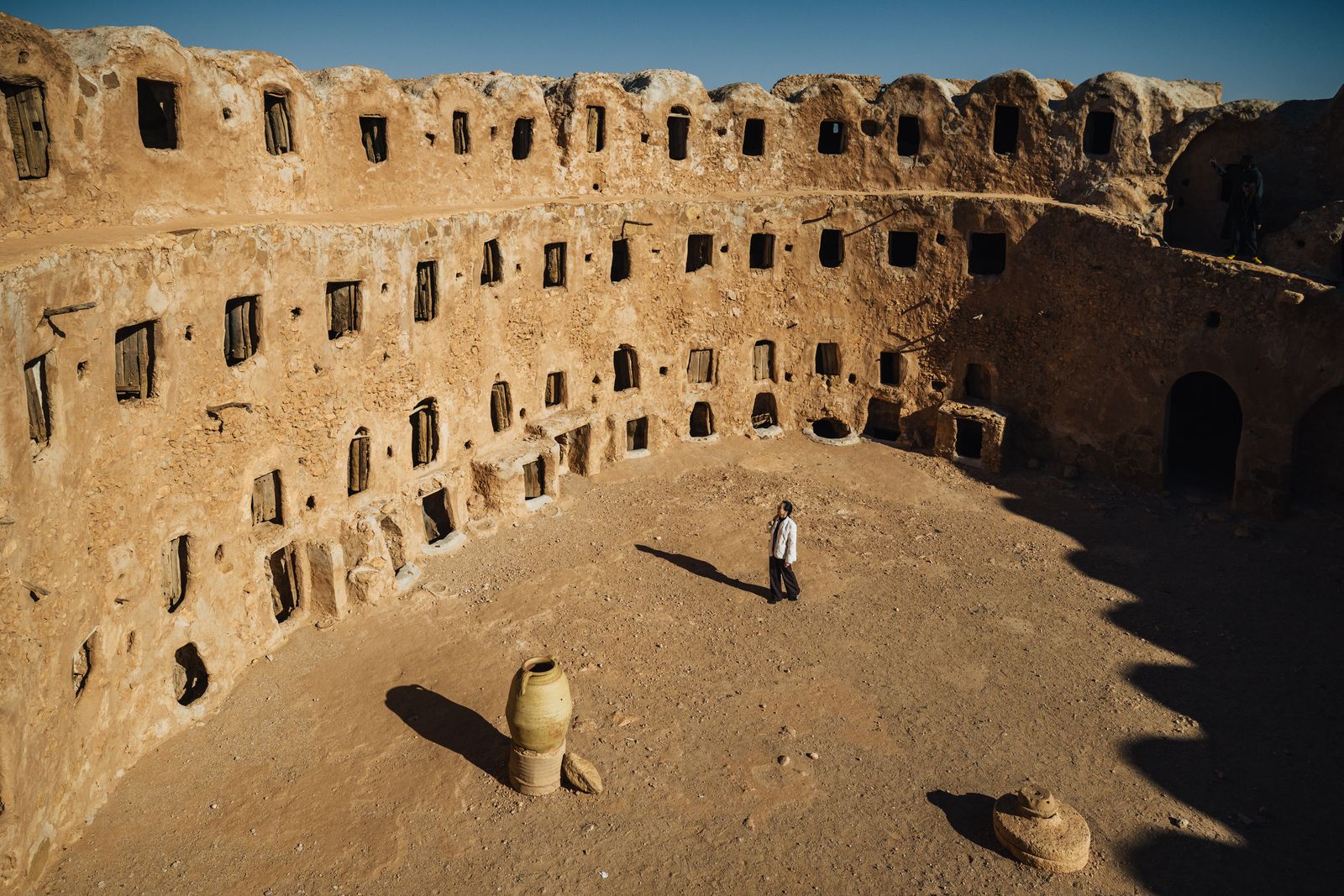 The circular fortified Berber granary at Qasr al-Hajj, Nafusa Mountains, Libya