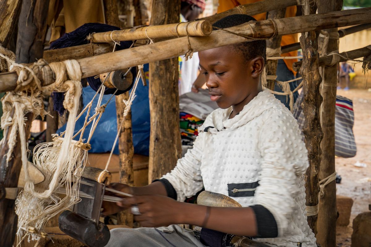 A weaver at work in Bamako, Mali