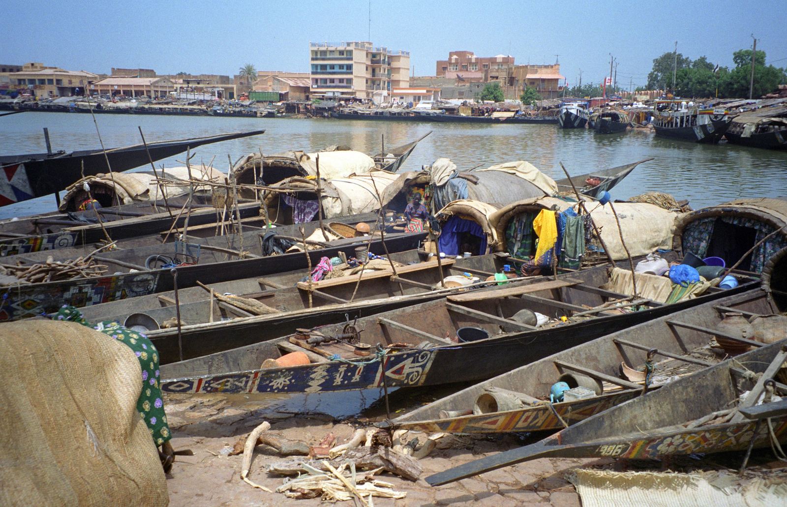 Pirogues at the river port of Mopti on the Niger, Mali