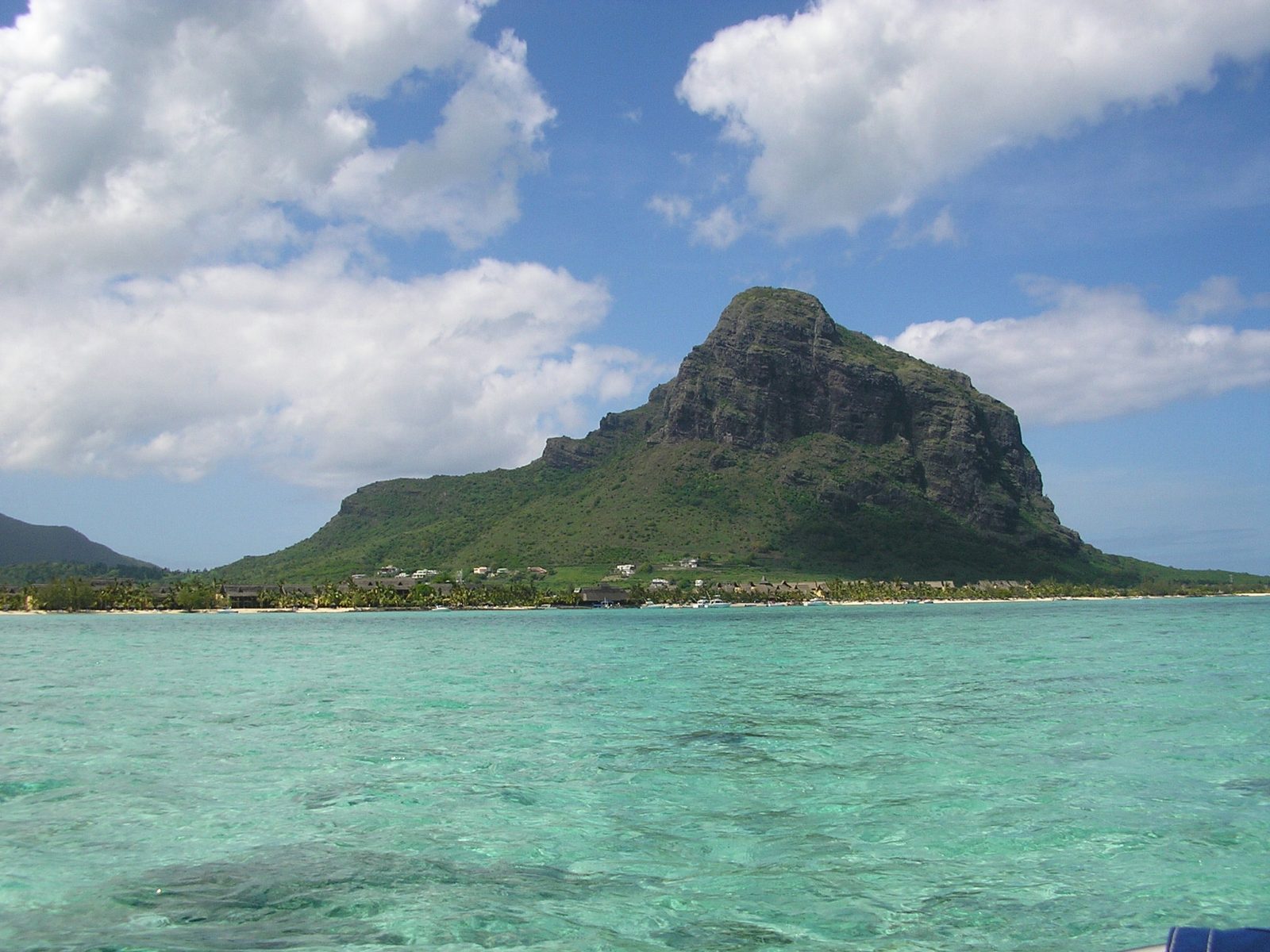 Le Morne Brabant rising above the turquoise lagoon, Mauritius