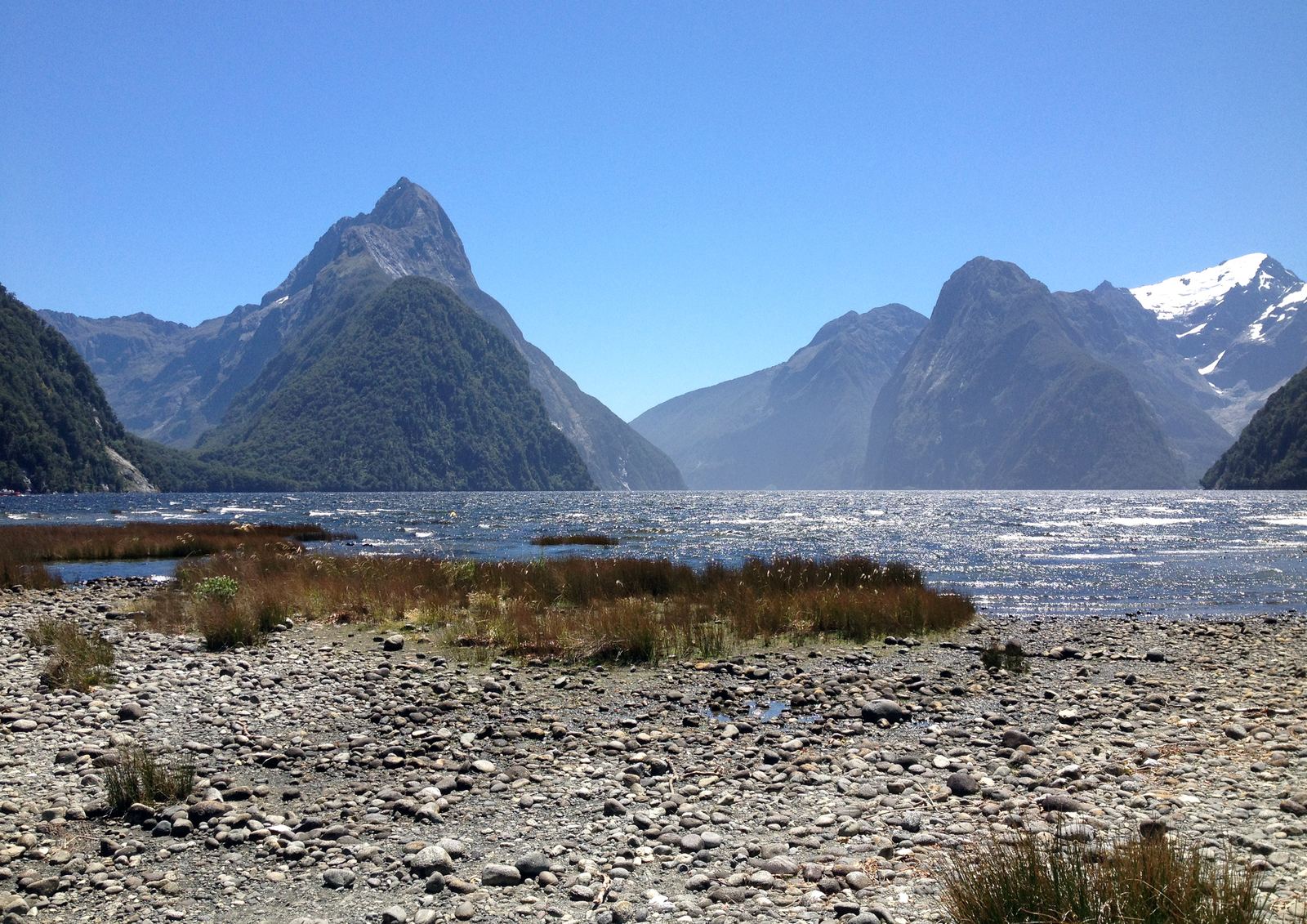 Mitre Peak rising over Milford Sound, New Zealand