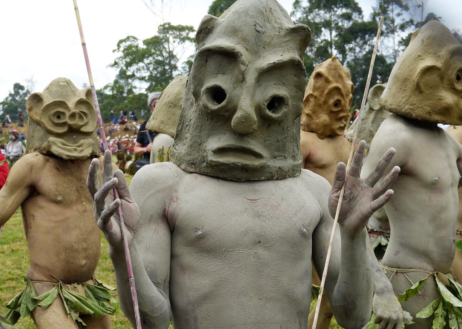 Asaro mudmen in clay masks, Eastern Highlands, Papua New Guinea