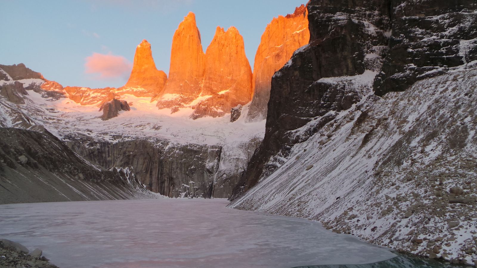Dawn light on the towers of Torres del Paine, Chile