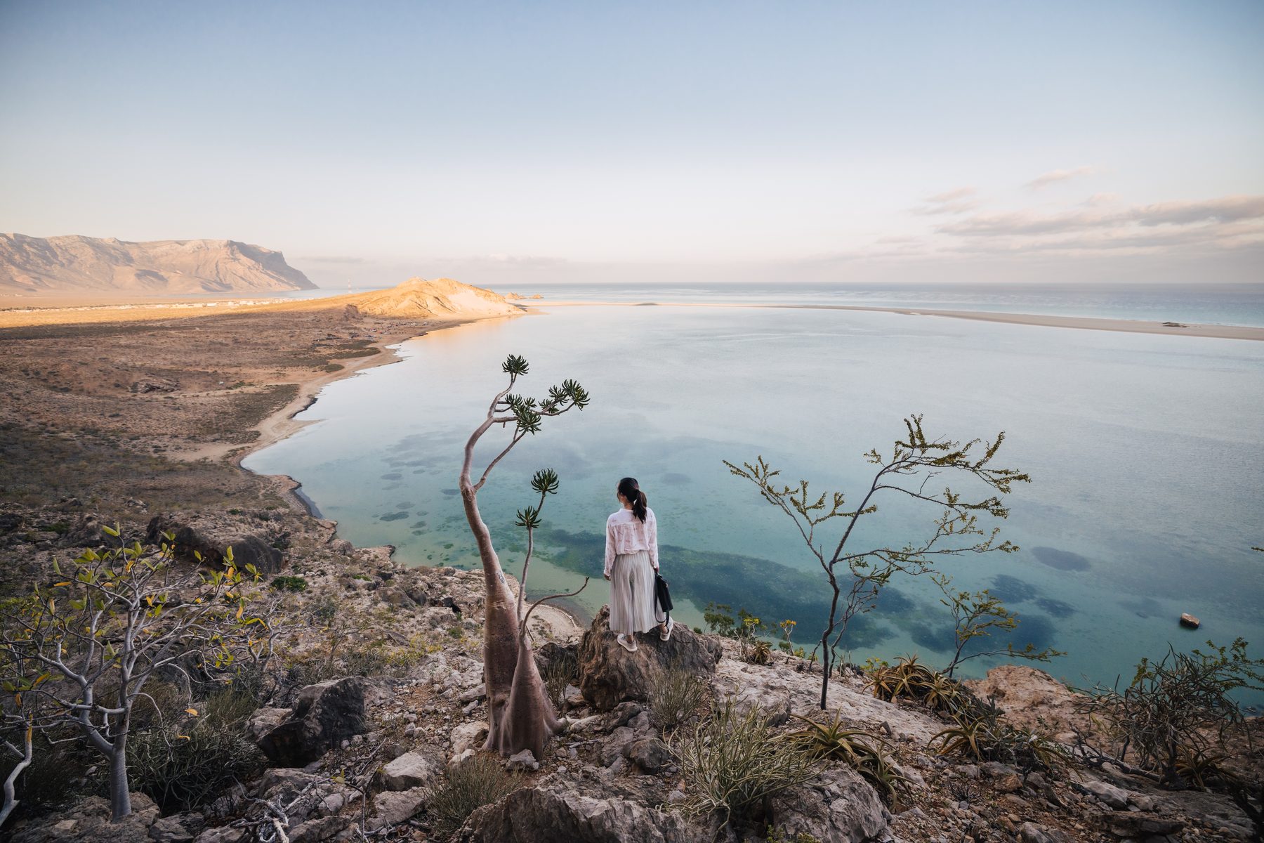 Detwah Lagoon marine-protected area with turquoise waters and white-sand peninsula, Socotra Island