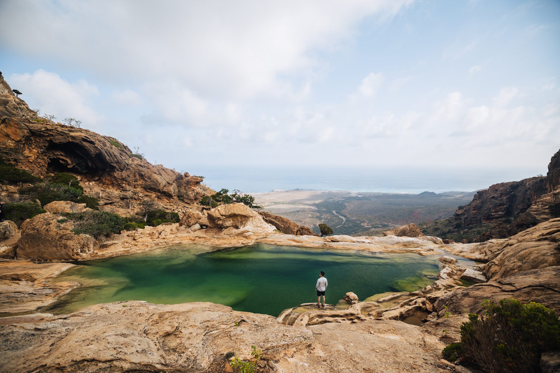 Natural infinity pool on the Homhil Plateau overlooking the sea, Socotra Island