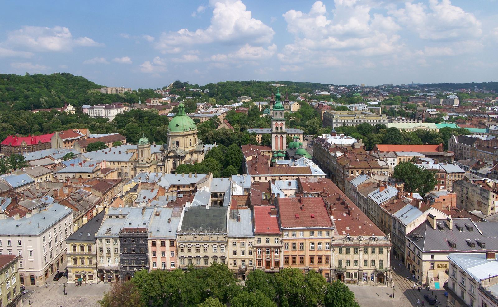 The rooftops and towers of Lviv's old town, Ukraine