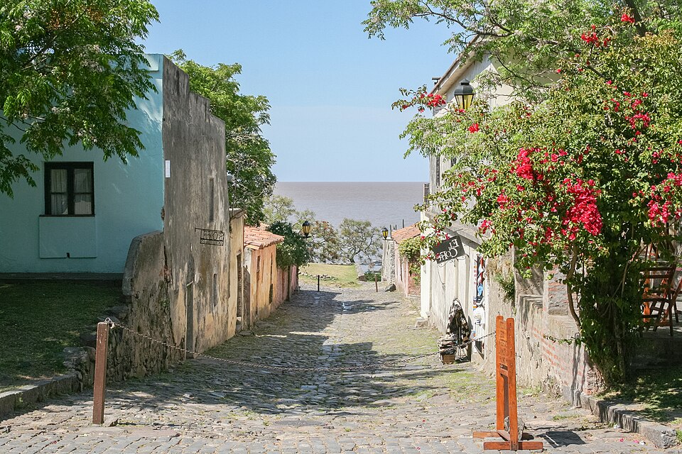 A cobblestone lane in the historic quarter of Colonia del Sacramento, Uruguay