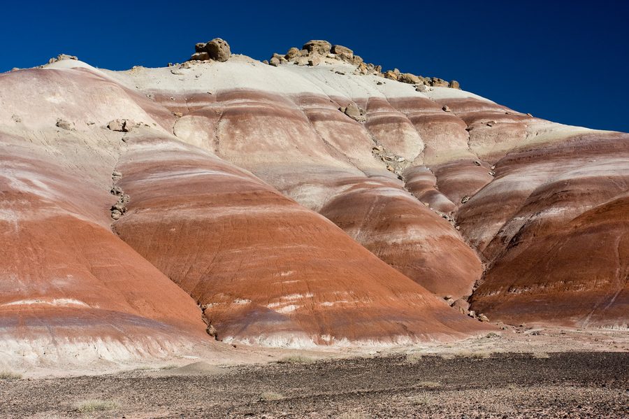 The banded colours of the Bentonite Hills near Hanksville, Utah