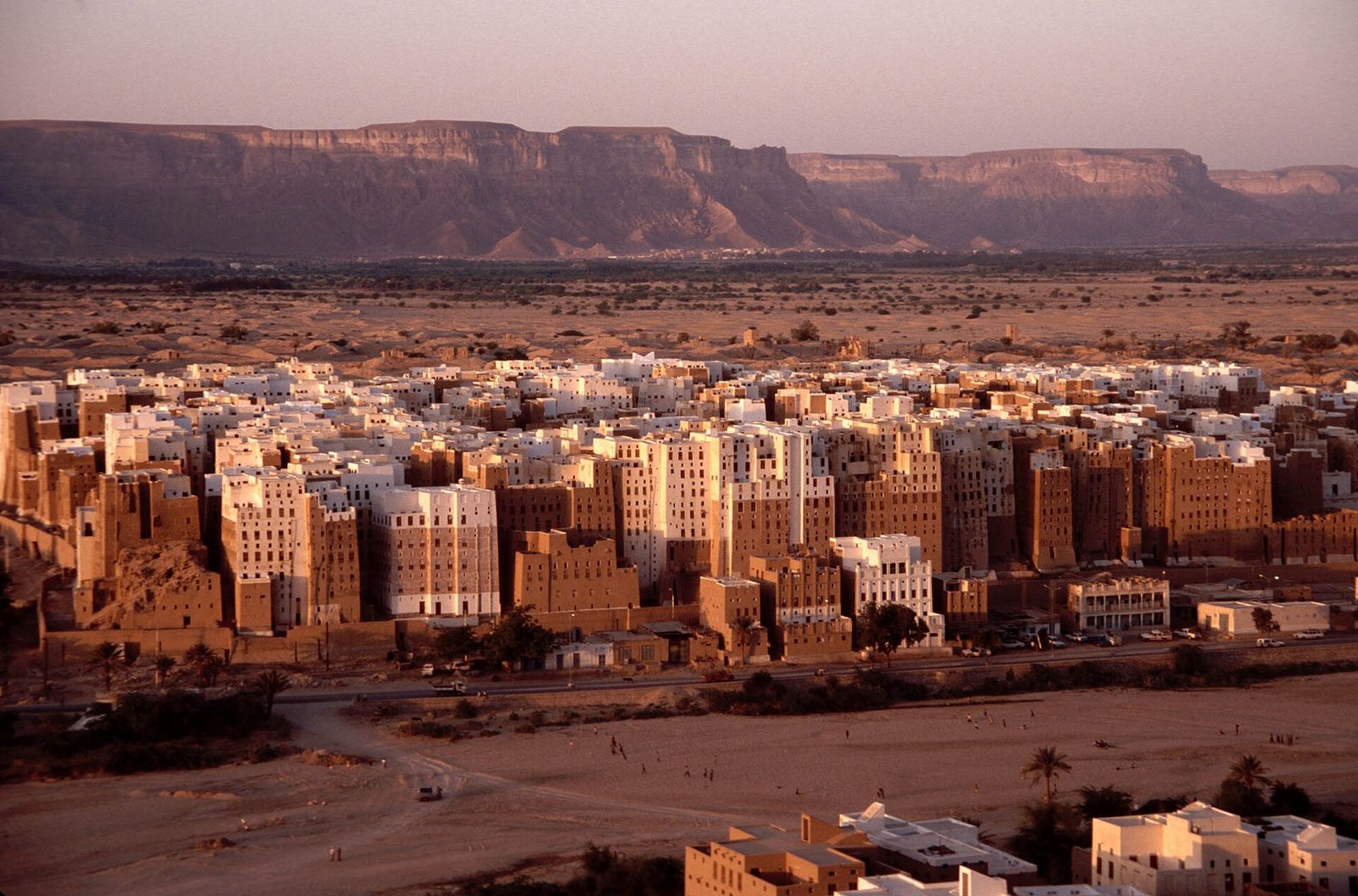 The mudbrick towers of Shibam at dusk, Wadi Hadhramaut, Yemen