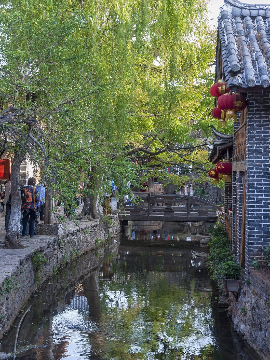 Evening light on a willow-lined canal in Lijiang old town, Yunnan