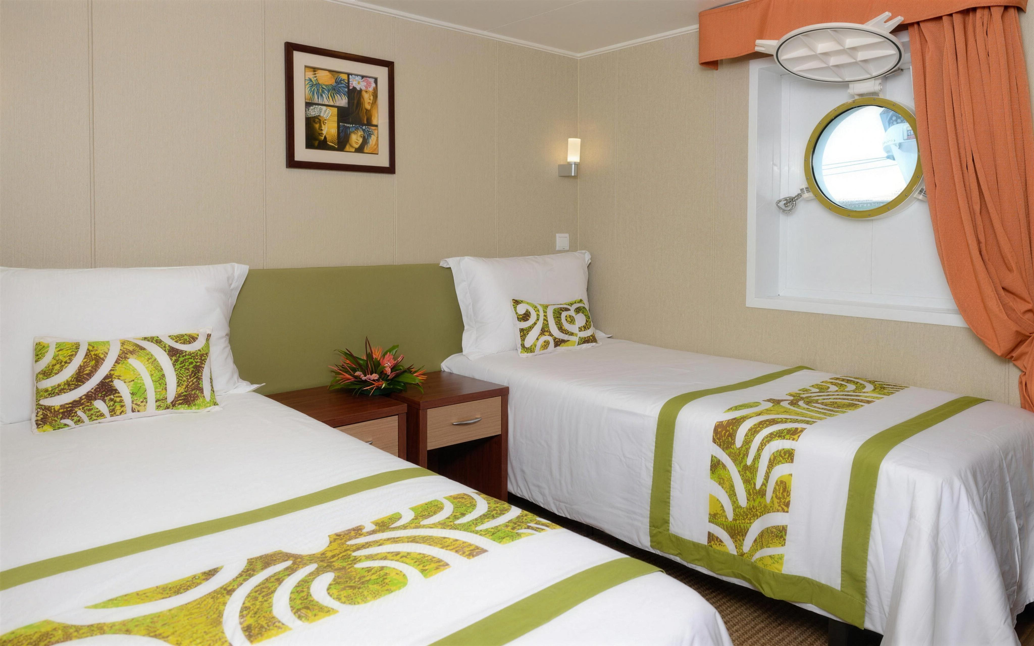 A Stateroom, with two single beds and a porthole
