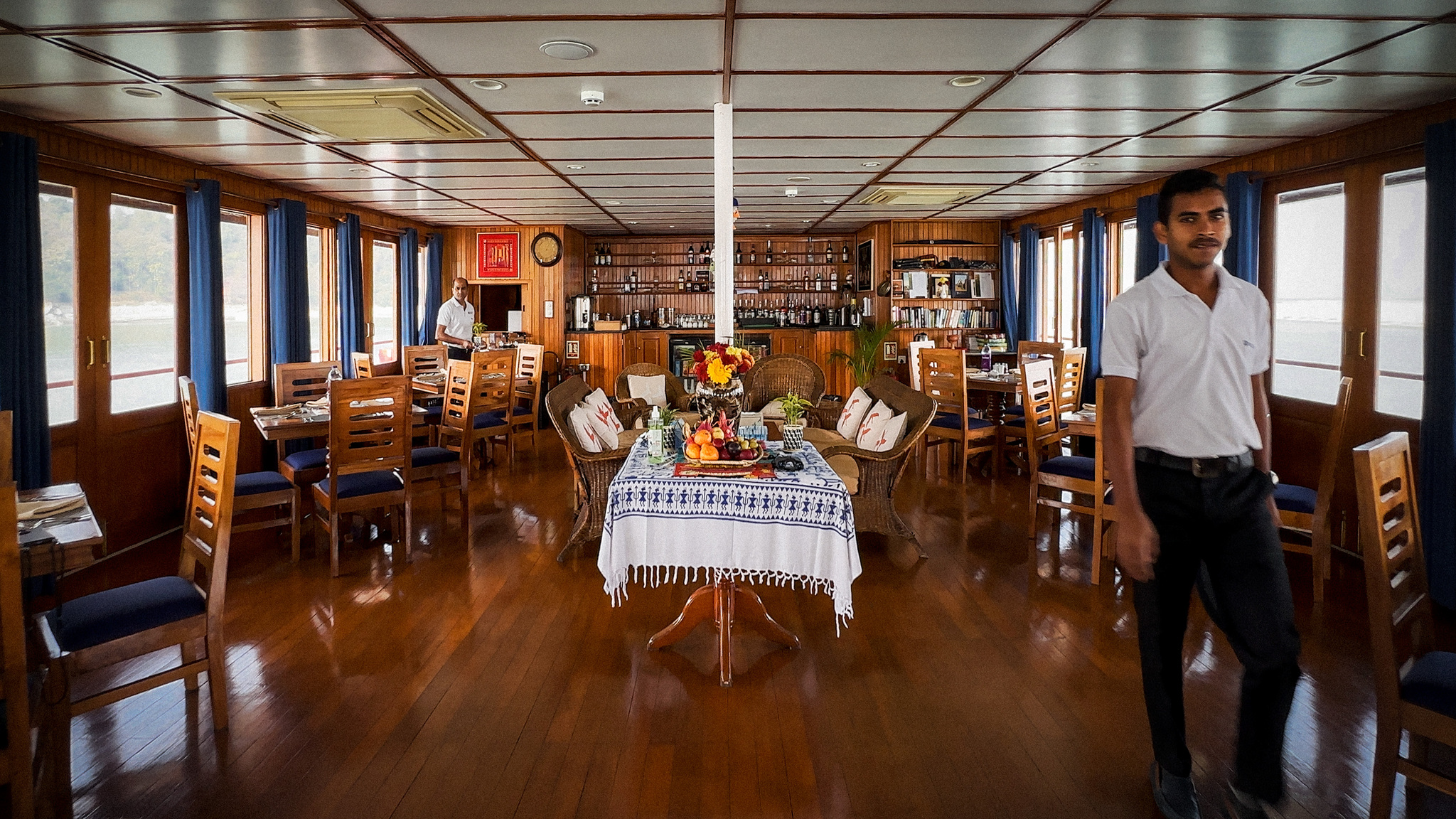 The dining room laid for dinner