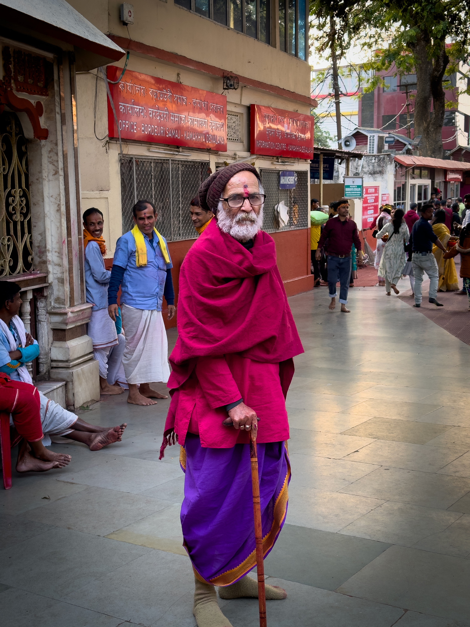 A pilgrim in red at the Kamakhya temple