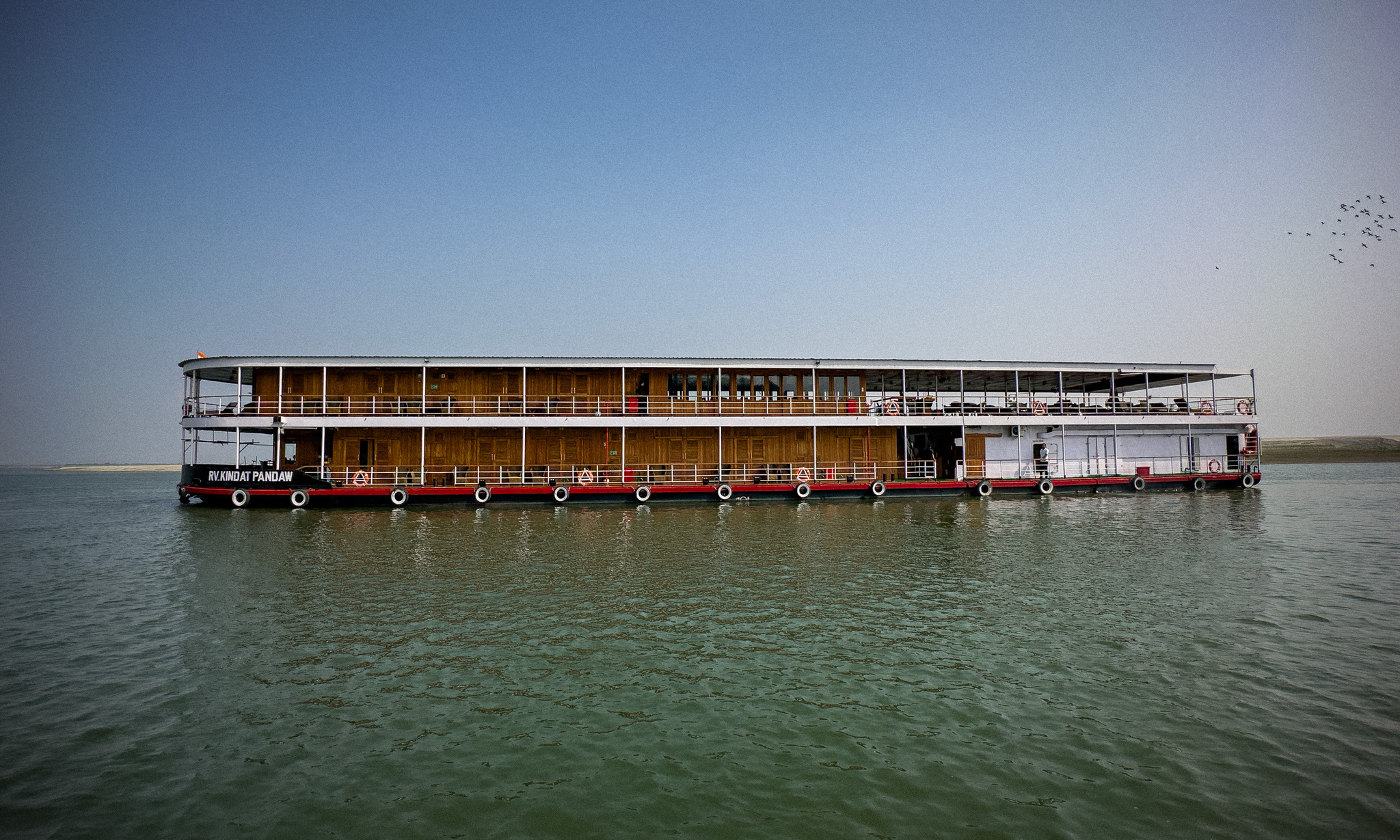 RV Kindat Pandaw on the Brahmaputra under a pale sky