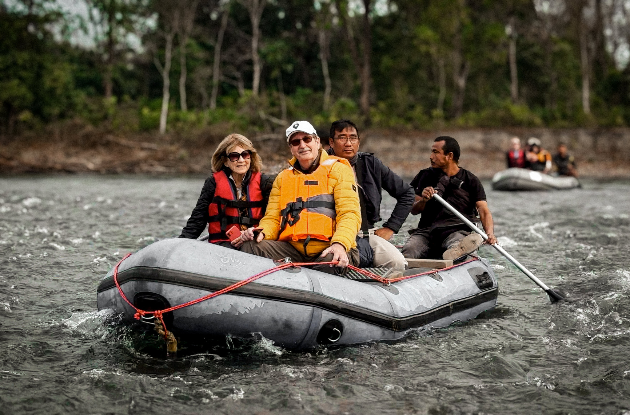 Guests in an inflatable raft on the Jia Bhoroli at Nameri