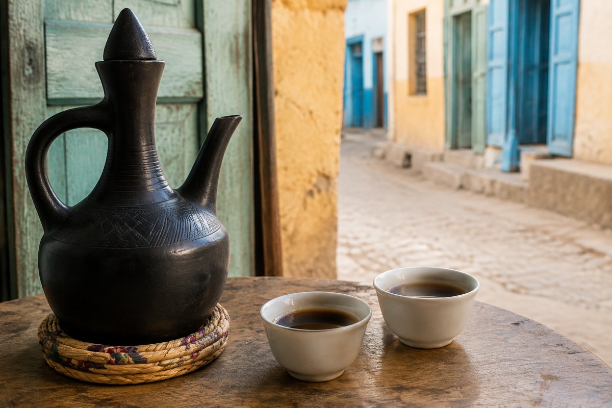 Traditional Ethiopian coffee in Harar before departure
