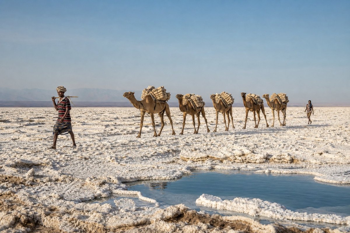 Salt flats at Lake Karum in the Danakil Depression
