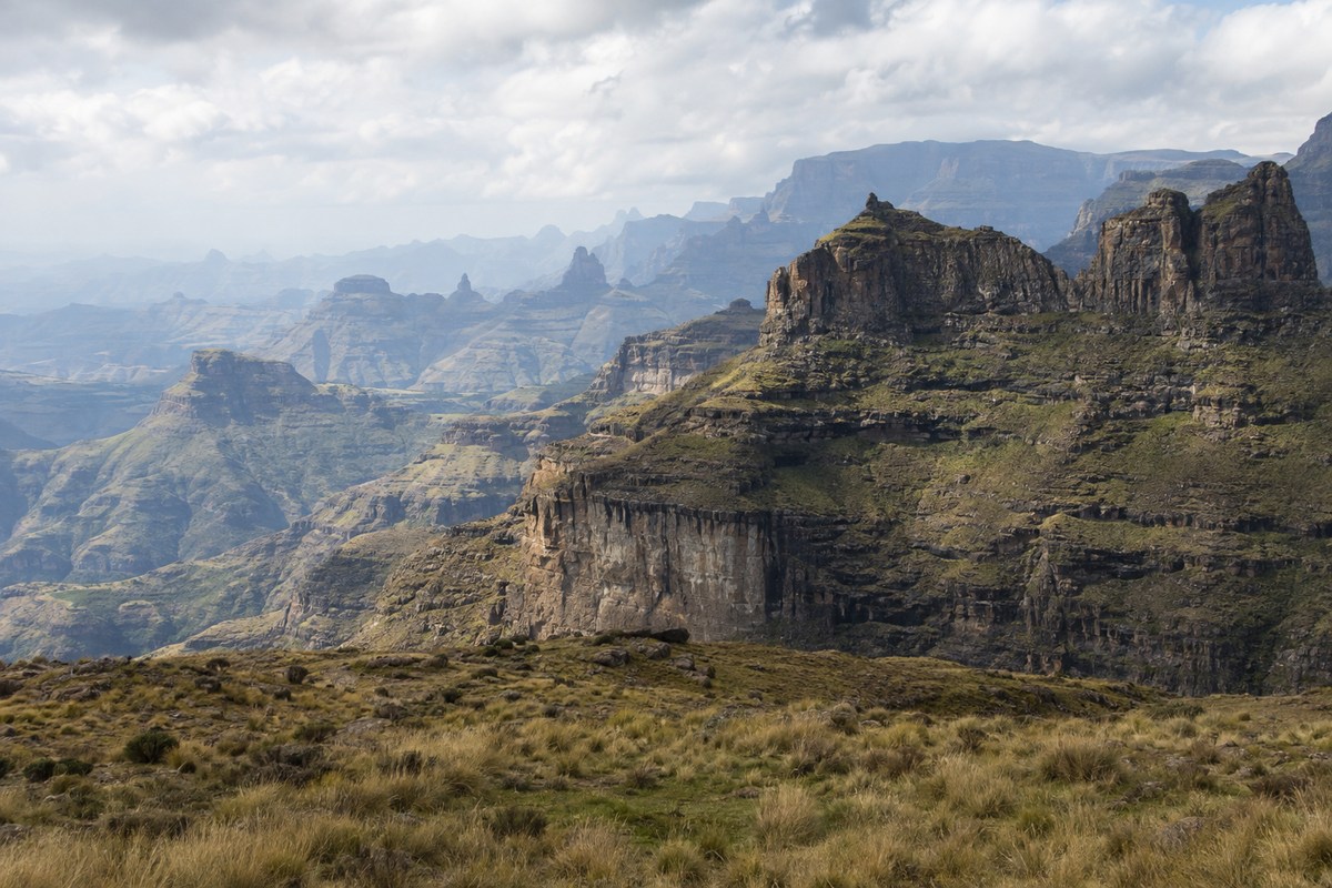 Layered basalt escarpments in the Simien Mountains