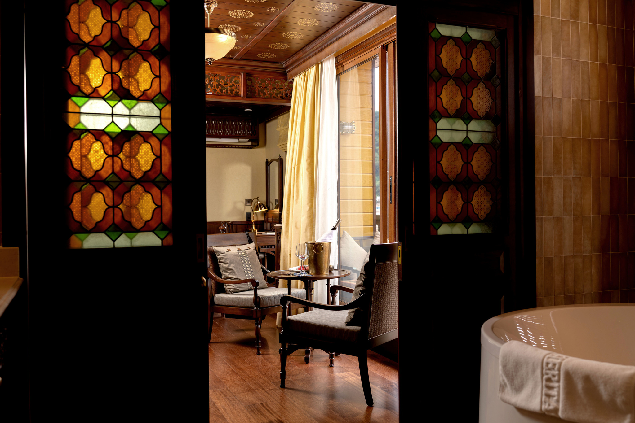 Stained-glass doors in a suite