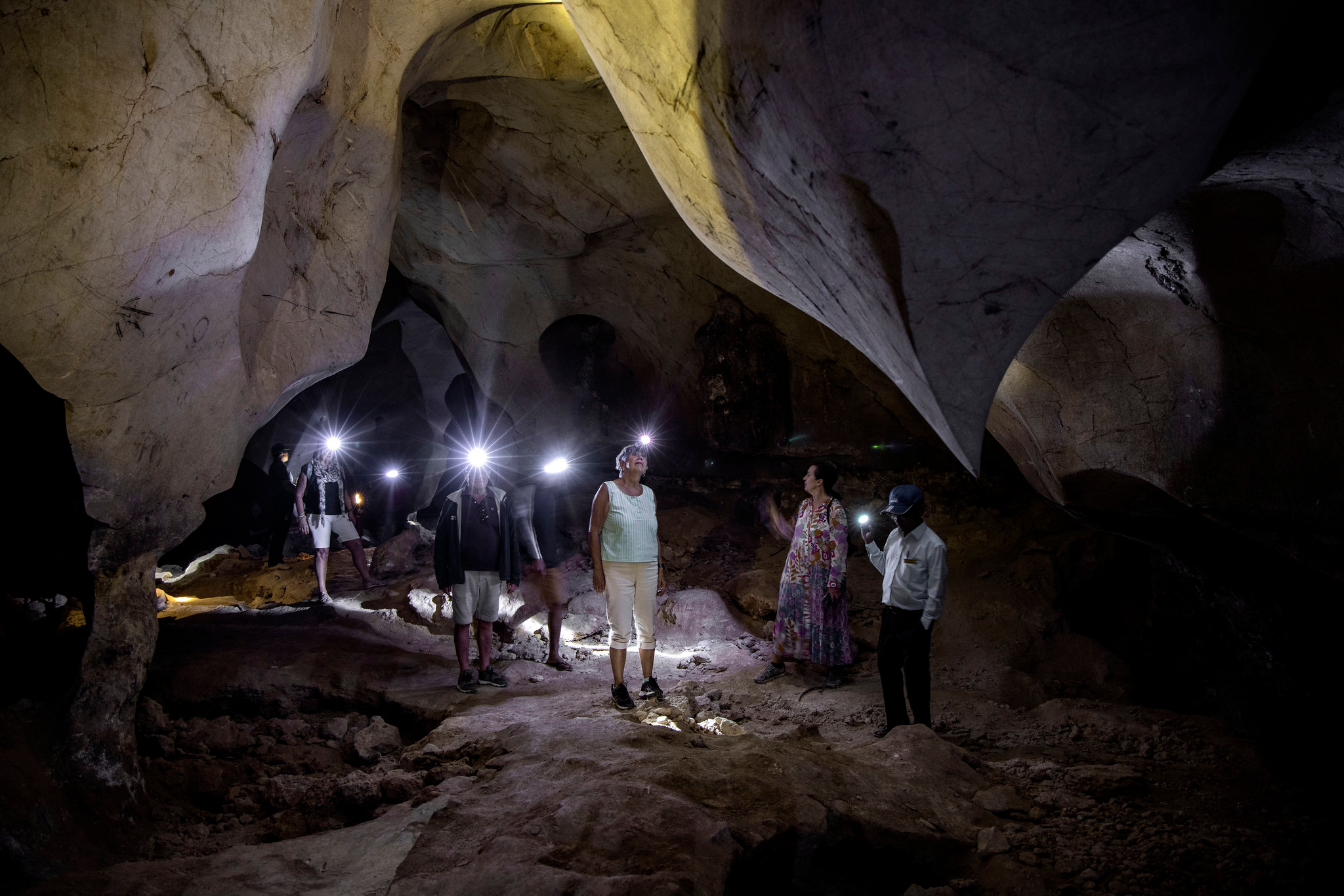 Walking into Khao Cave by headlamp