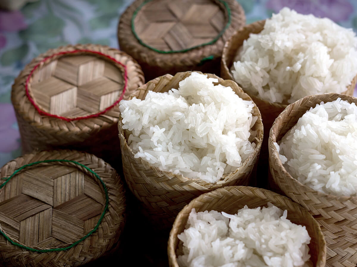Sticky rice in woven baskets