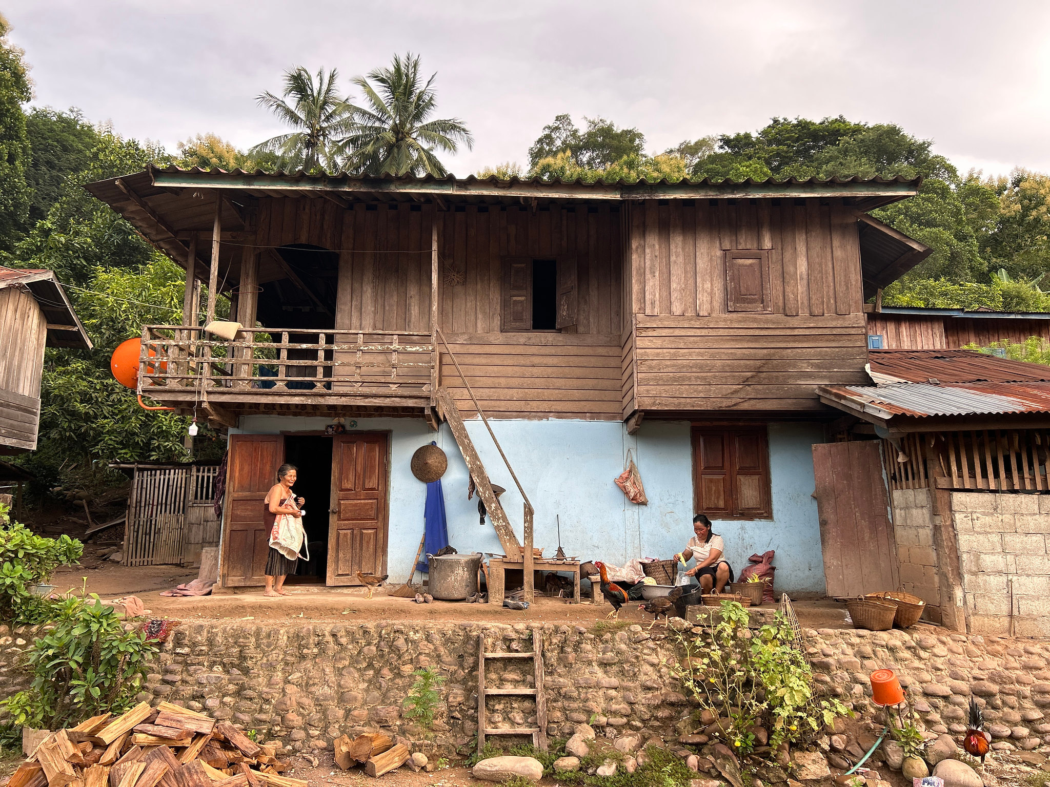 A wooden house in a riverside village