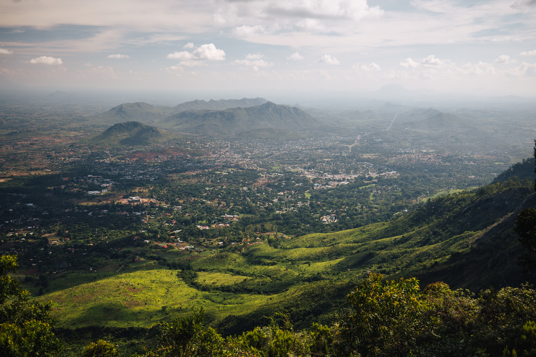 Zomba town and the plain beyond it, from the edge of the Zomba Plateau